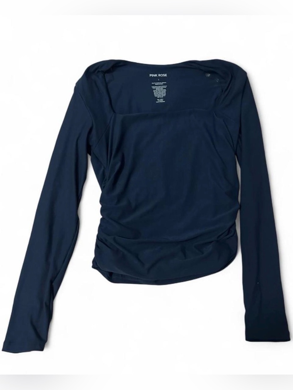 Pink Rose Navy Long Sleeve Square Neck Top